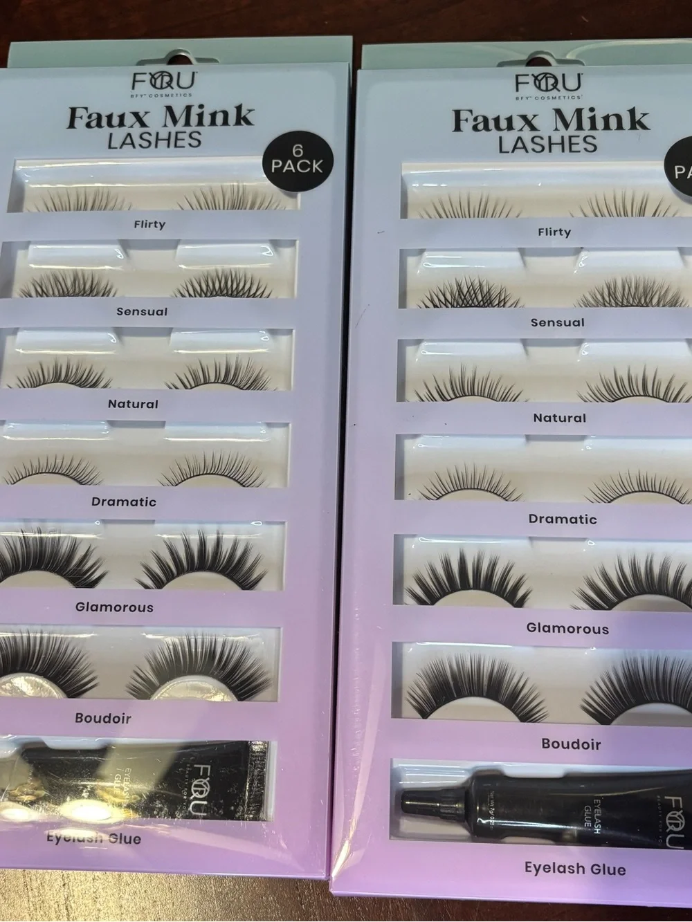 2 Packs of 6 Faux Mink Lashes with Eyelash Glue - Black